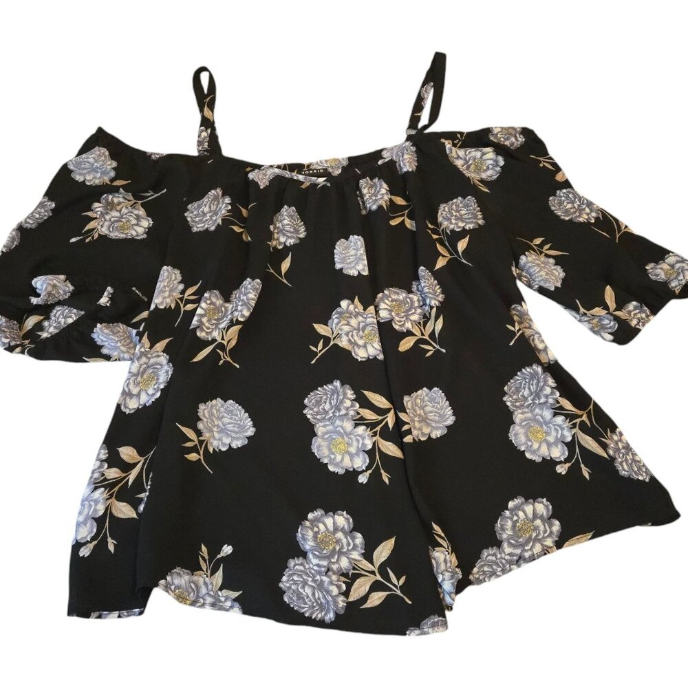 Torrid Plus Size 1 Sheer Black Top 3/4 Sleeves Cold Shoulder Adjustable Straps